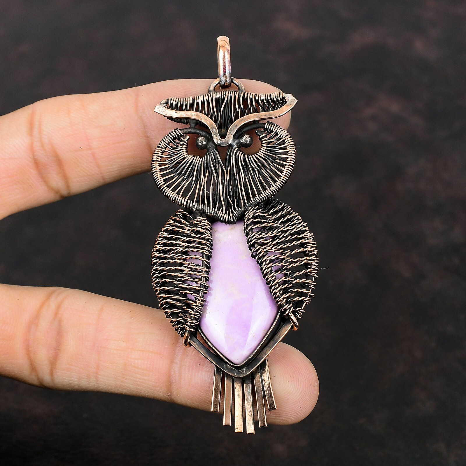 Phosphosiderite Gemstone Jewelry Copper Mom Gift Wire Wrapped Owl Pendant 3.43″