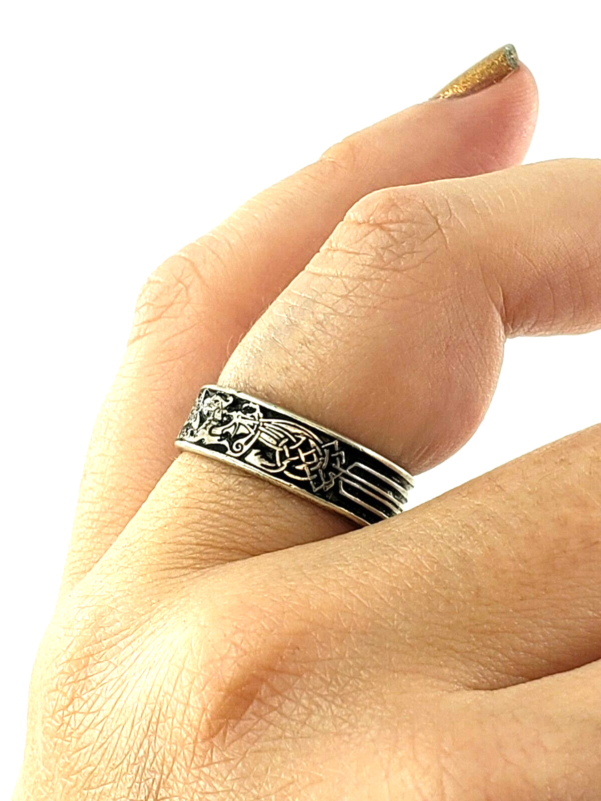 PEPI Sterling Silver Ring Size 9 Triquetra Dragon Celtic Knot Wiccan Pagan Goth