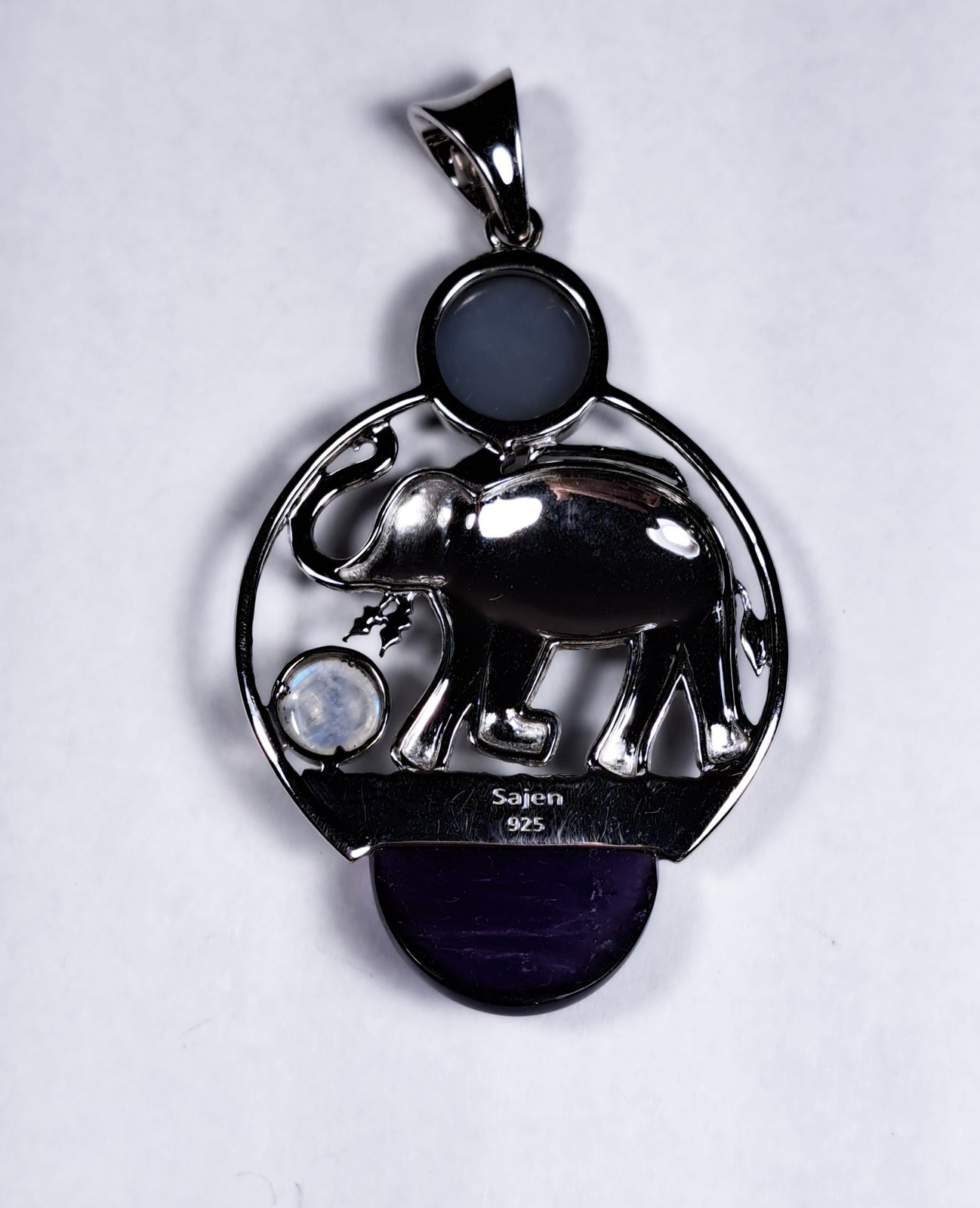 SAJEN Elephant Amethyst Moonstone & Blue Druzy Pendant Sterling Silver NEW