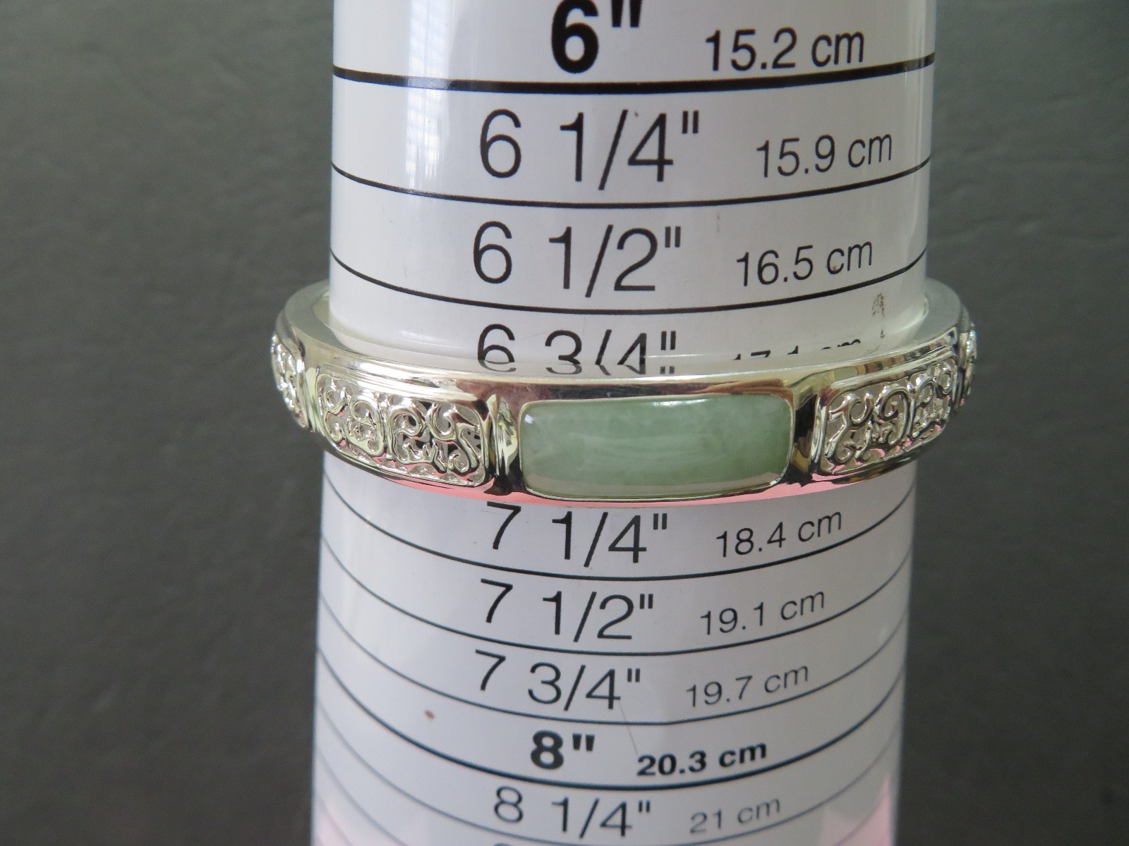 925 Sterling Silver Green Jadeite Jade Cuff Bangle 22. 35 Grams