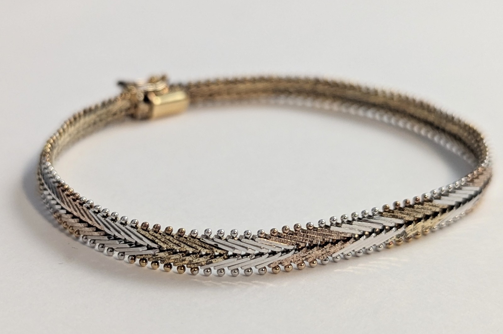 Vtg Sterling Silver Riccio Chevron Link Bracelet MILOR 8 1/8″ Tri Color