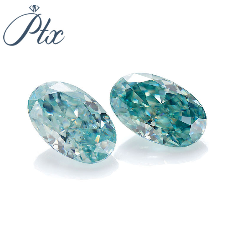 GRA Certified Aqua Blue Color Loose Moissanite Crushed Ice Cut Oval Shape VVS1