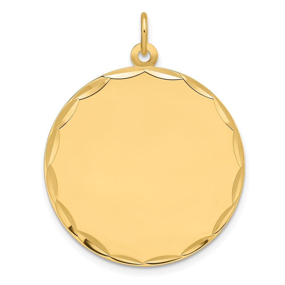 14k Yellow Gold Etched Engravable Round Disc Charm Pendant L-1.24 In 1.67gm