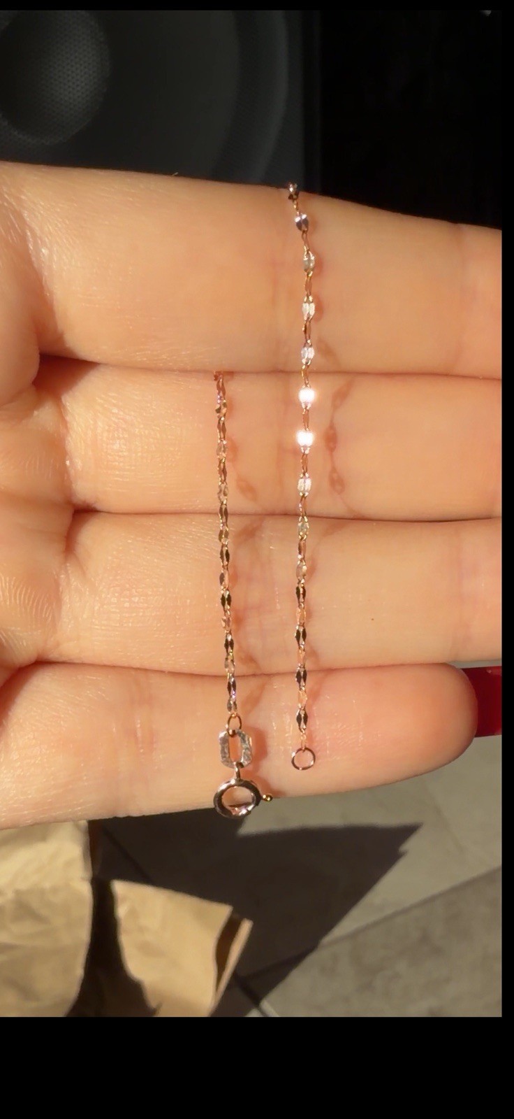 10K Solid Rose Gold Bracelet 6.3 Inch 1.3mm Diamond Cut Chain Mirror link