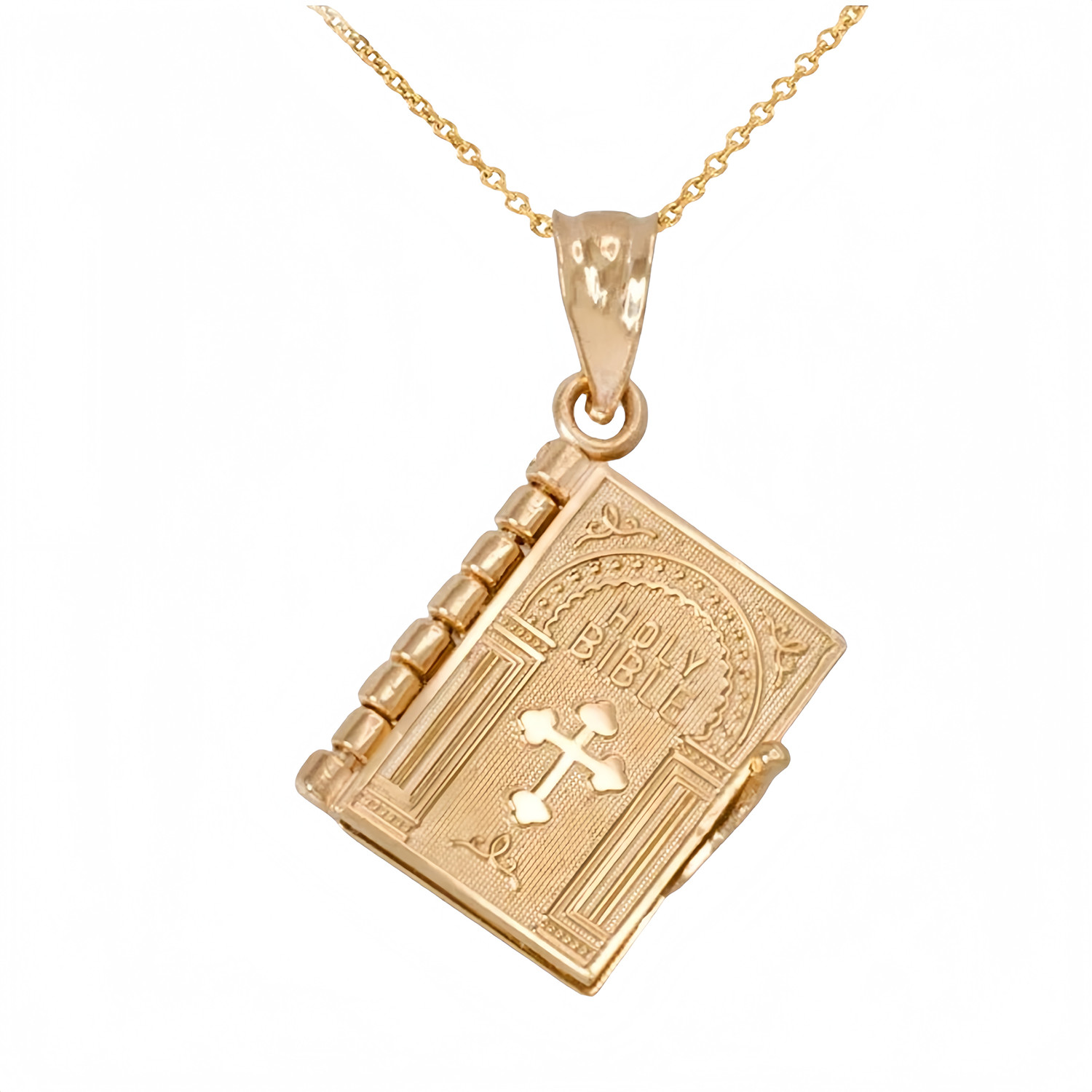 Silver Tone Hinged Bible Book Cross Pendant Necklace Religious Jewelry Unisex US