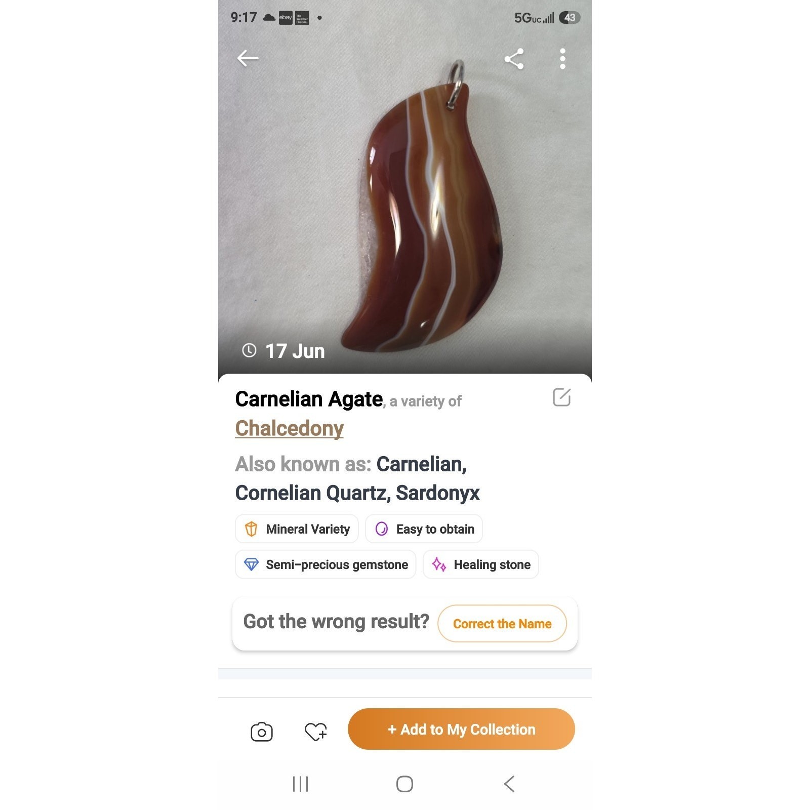 Large Abstract Carnelian Agate Quartz Pendant Orange Brown White