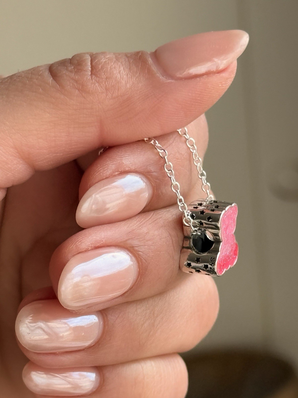 Authentic Sterling Silver 925 Pink teddy bear Necklace 🦋