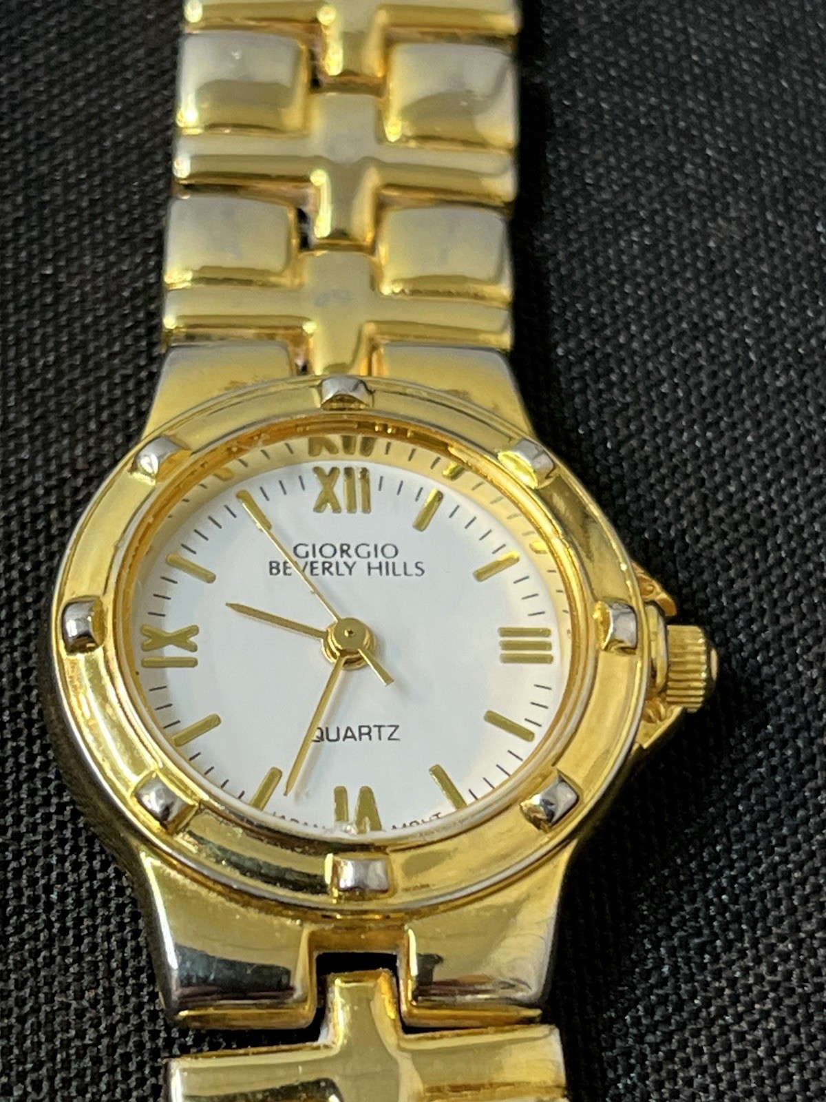 Giorgio Beverly Hills Womens Tank Watch Gold Tone Round