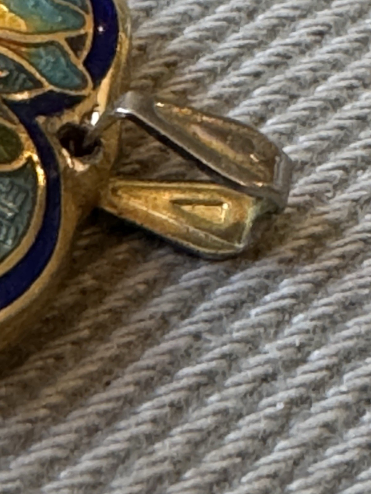 Vintage Cloisonne Brass Base Metal and .875” Enamel Pendant