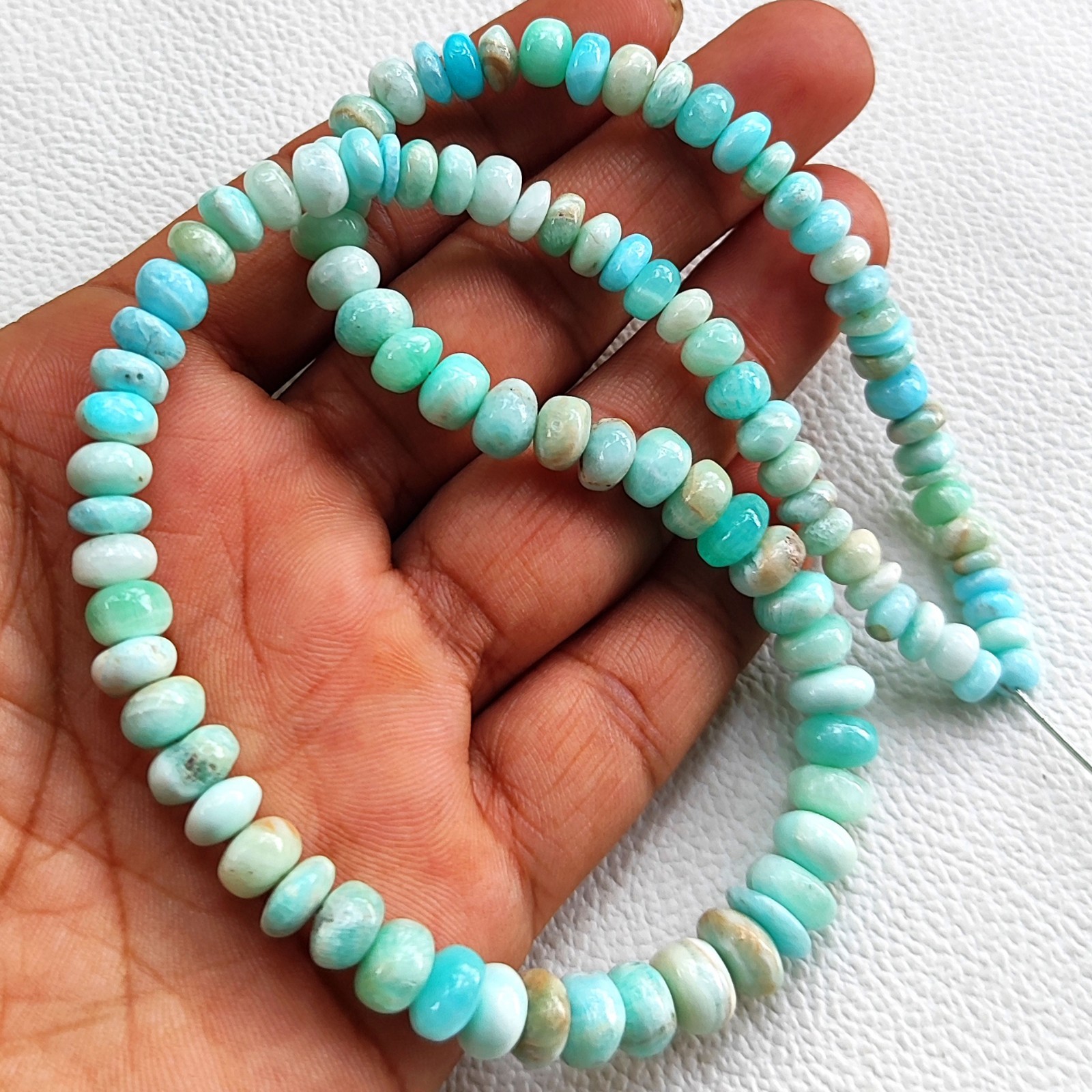 Natural Blue Aragonite Beads 5.5-9mm Smooth Rondelle 17″ Strand Argentina