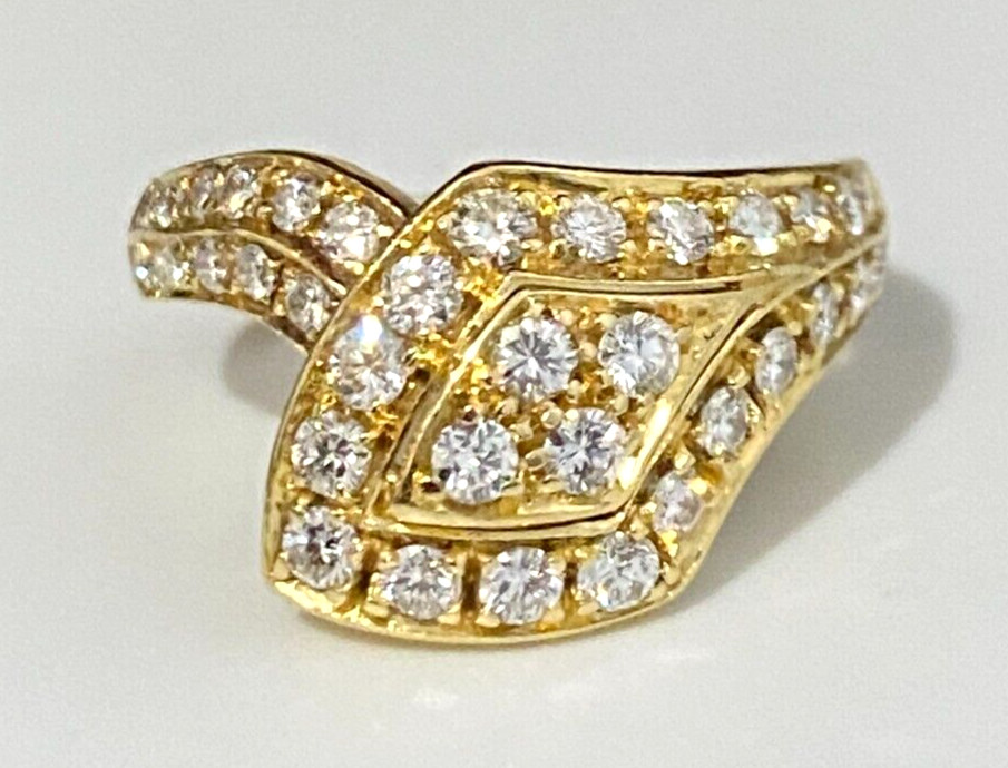 18K Yellow Gold & 0.90CT Diamond Snake Ring Size L 1/2 – 5 7/8