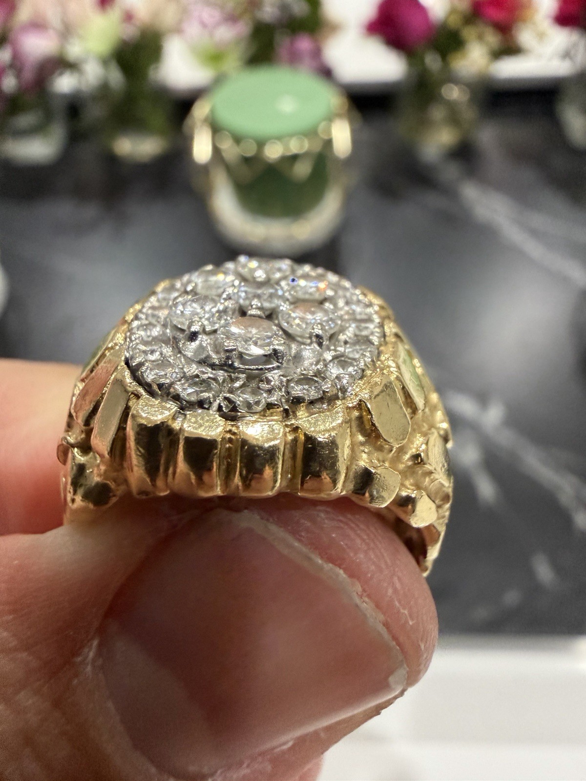 Mens 1.7CT VS2-SI1 Diamond Cluster Nugget Ring 14K Yellow Gold 16.6.g