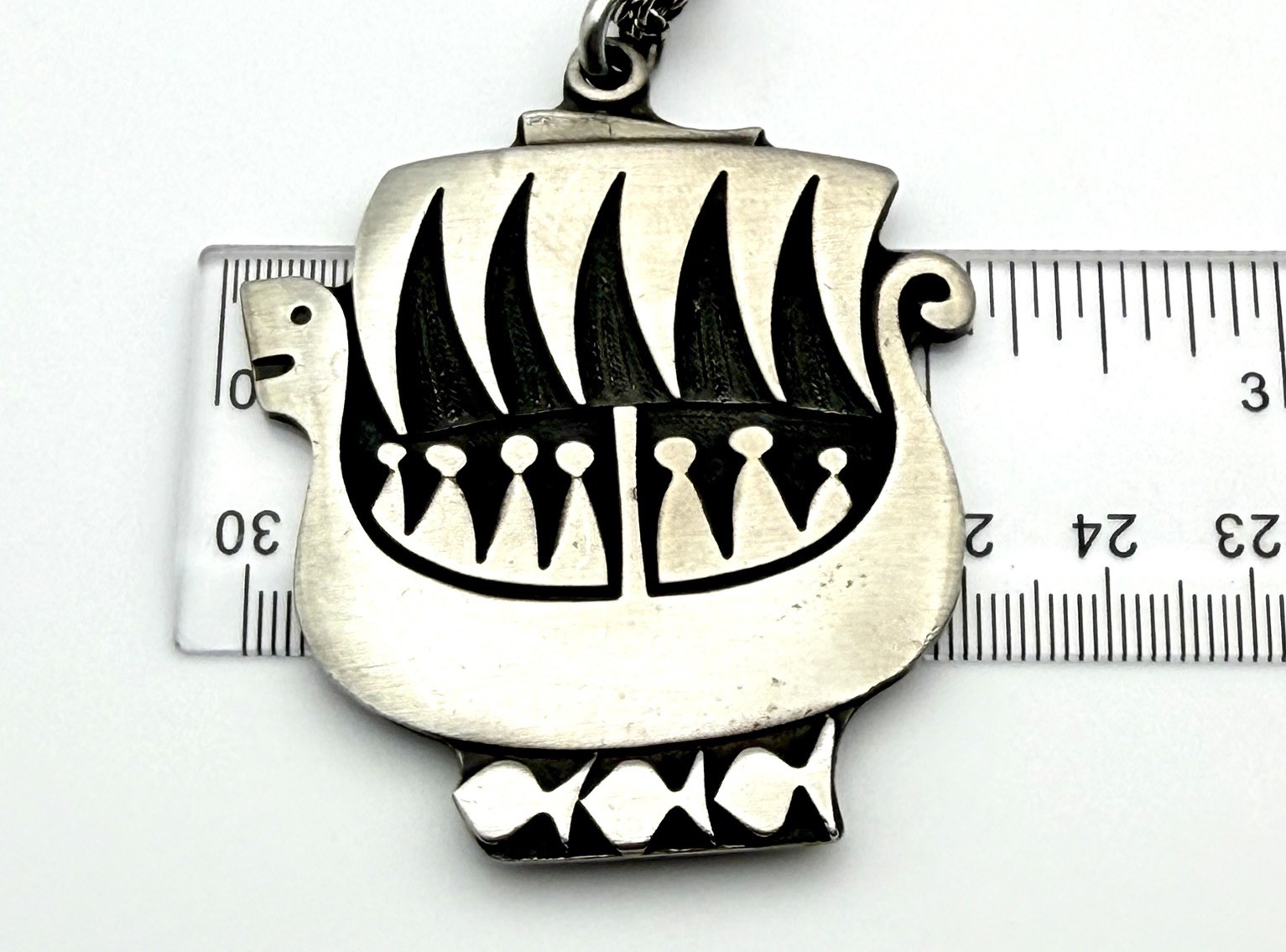 Pewter R Tennesmed Sweden Viking Ship Pendant Necklace Scandinavian Modernist