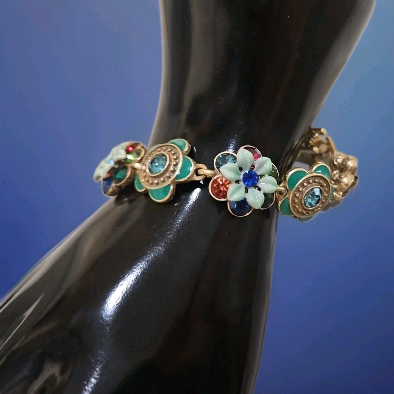 Double Layer 18k Plated Over Copper Alloy 3D Flower and Rhinestone Bracelet