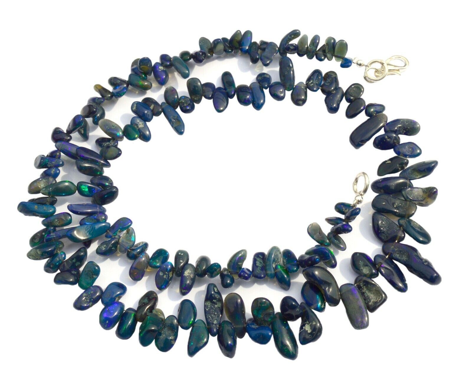 Natural Gem Welo Black Fire Opal Rough Freeform Long Beads Necklace 18″ 79Cts.