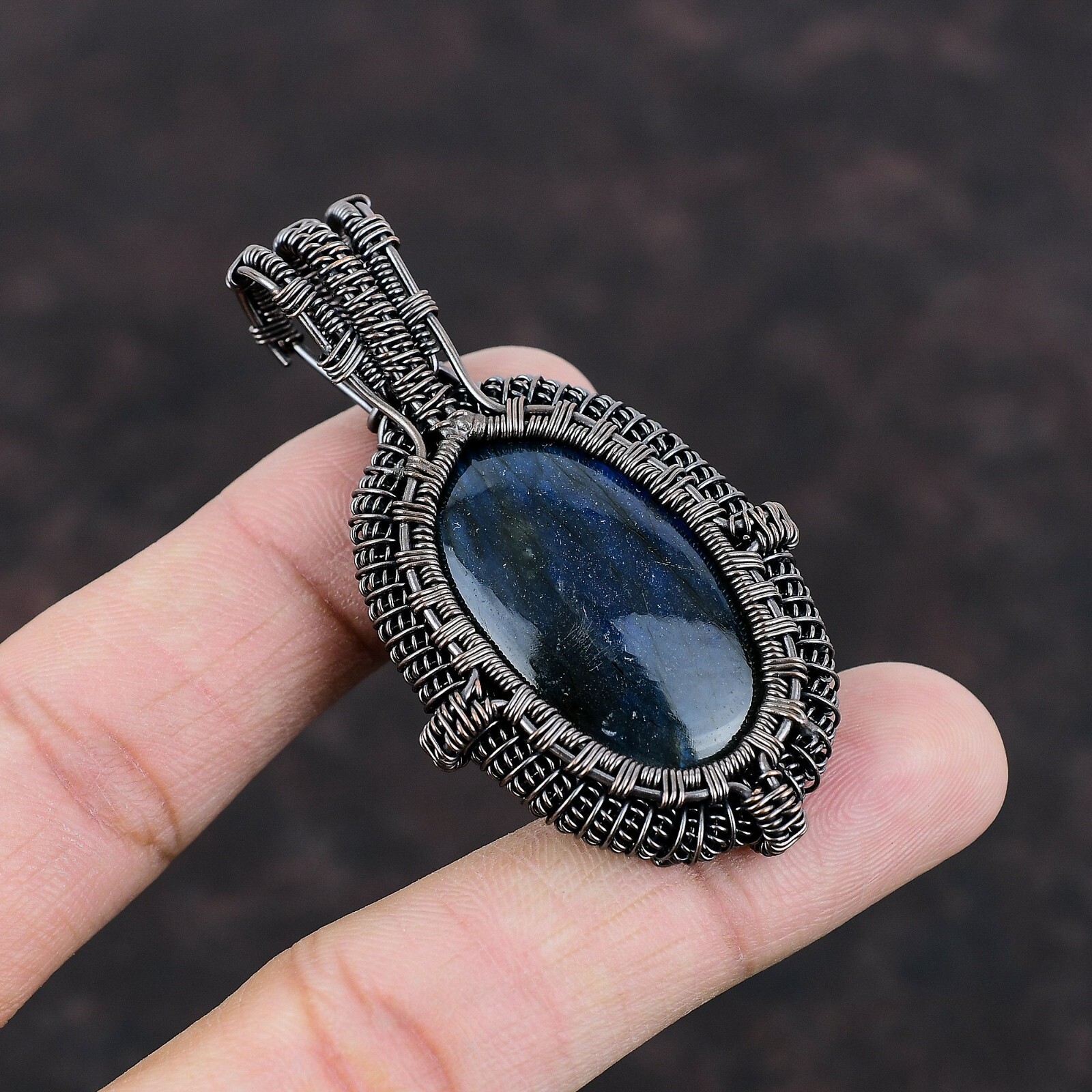 Labradorite Gemstone Jewelry Copper Gift For Bestie Wire Wrapped Pendant 2.56″