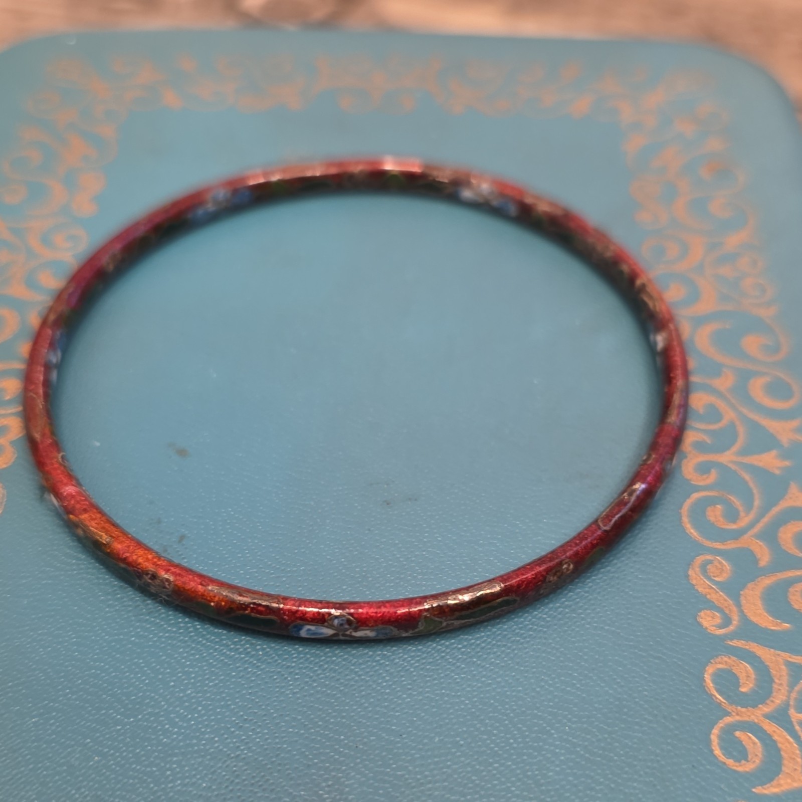 Cloisonne Enamel Floral Bangle Bracelets Lot of 4 Multicolor Stackable