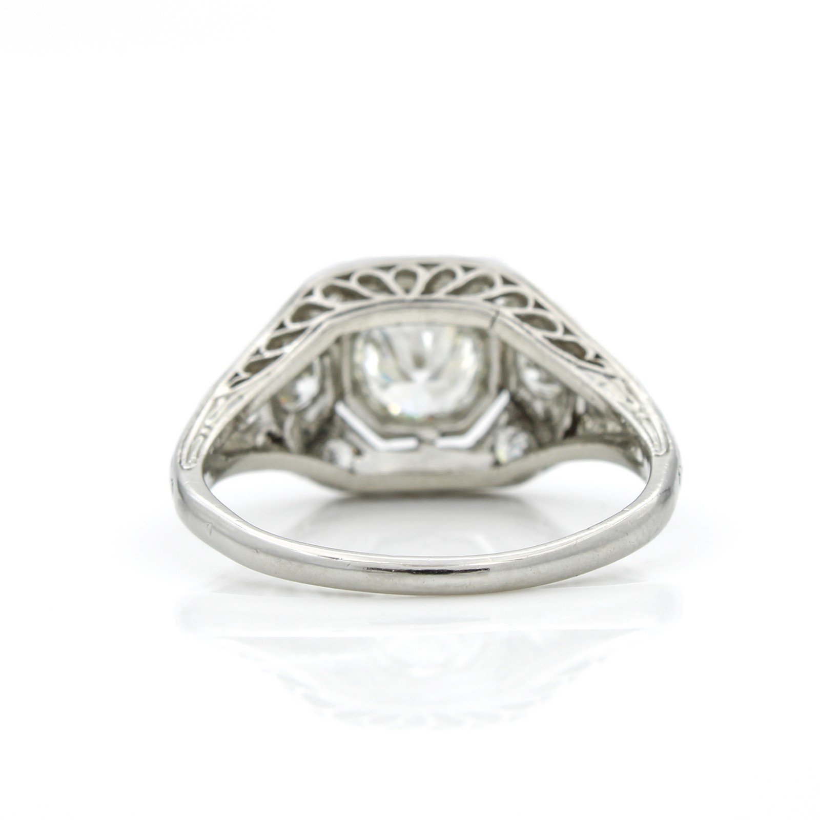 Art Deco Platinum 900 Die Struck Diamond Sz. 5 Ring #E96881-1