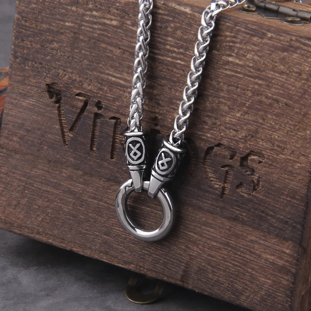 Viking Necklace Nordic Rune Open Round Clasp Pendant Stainless Steel Gift New
