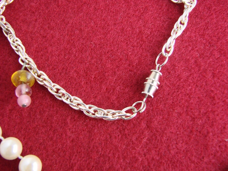 Five (5) Diff Gold Tone Faux Pearl Charm Bracelets Lot