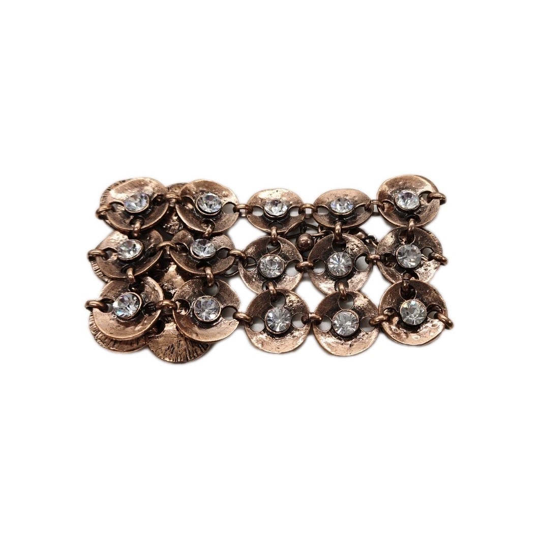 Copper Link Bracelet Circular Panels Crustal Accent Gorgeous Wide Couture 9 in