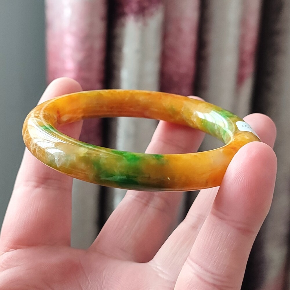 Certified Grade A Yellow Green 57mm Natural Burma Jade jadeite Bangle Bracelet