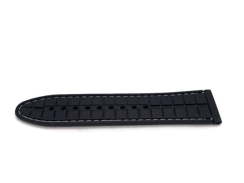 Rubber Watch Strap, Black Textured with White Stitching, Sizes 16mm to 22mm