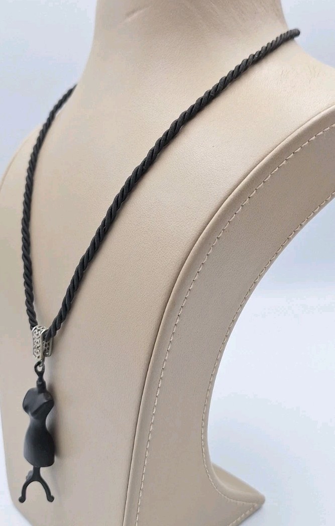 Black Mannequin Dress Form Art Pendant Necklace Black Braided Cord 19″-20″ *RARE