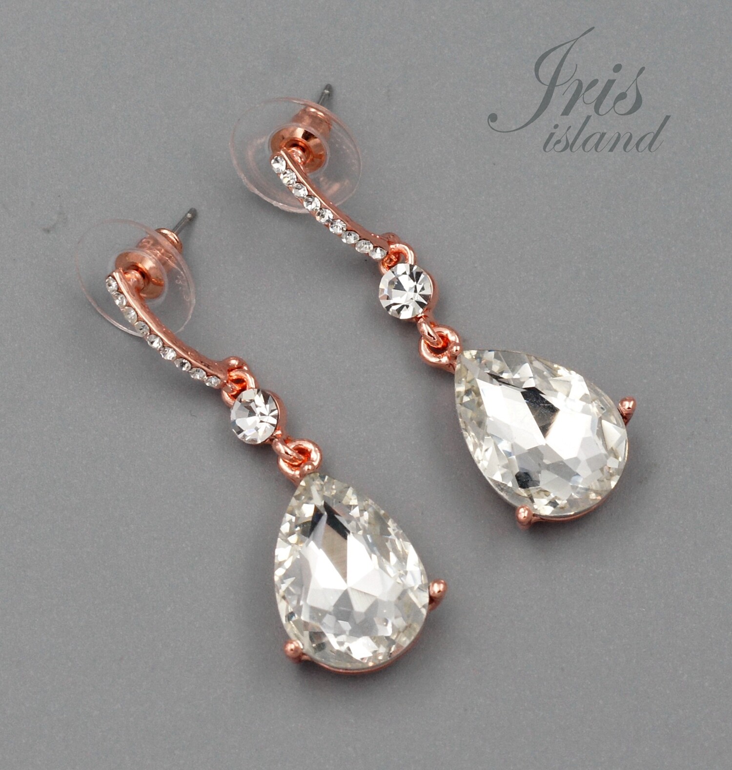 Clear Crystal Rhinestone Wedding Drop Dangle Earrings Bridesmaids Rose Gold 18