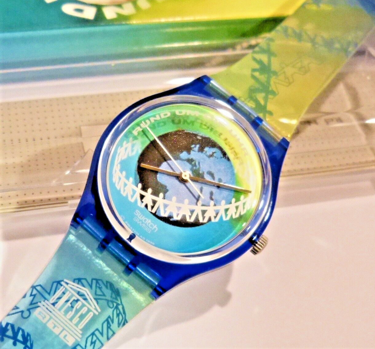 UNWORN Swatch GZ153 UNESCO “Rund Um Die Uhr” 1994 Special! new battery, perfect!