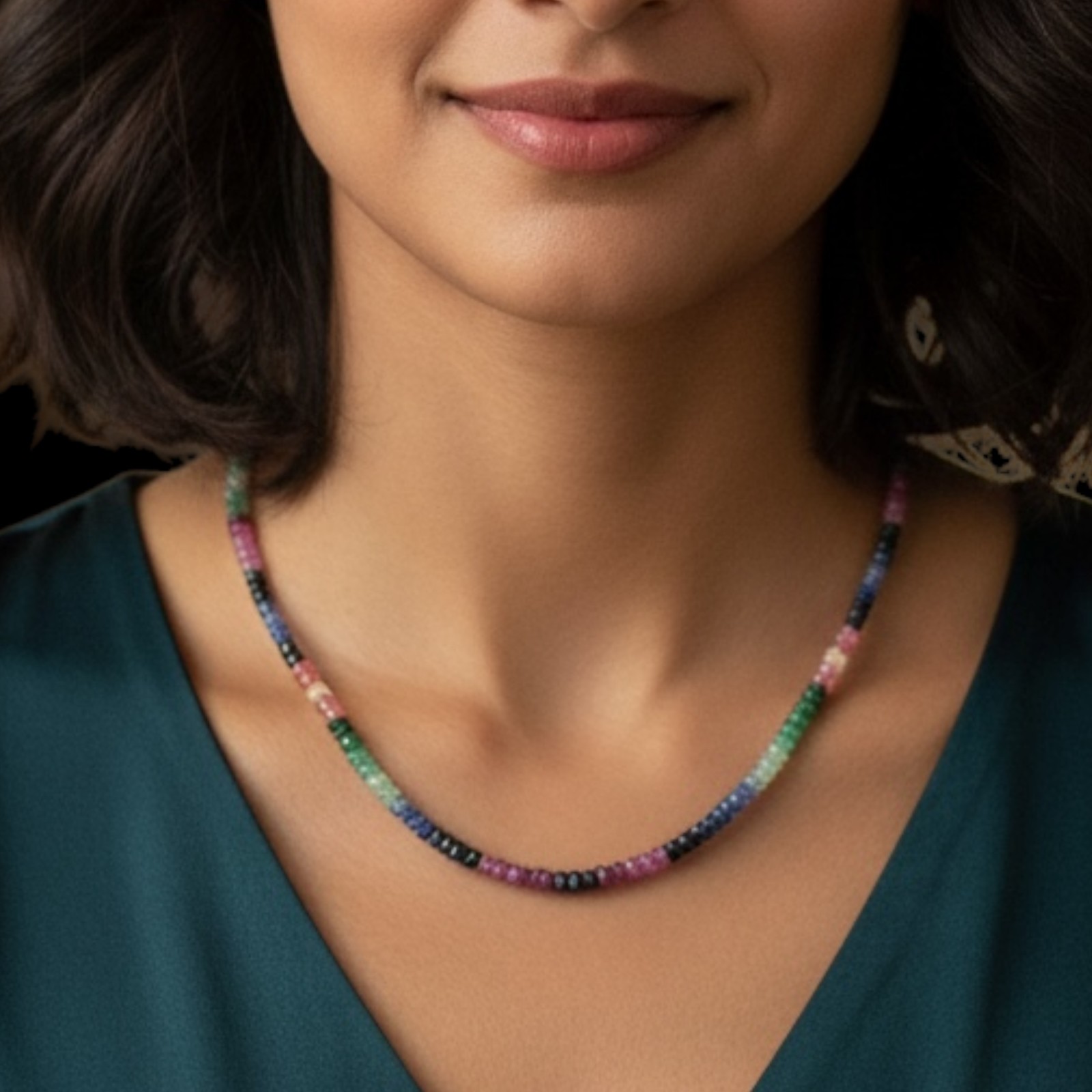 Single Strand Natural Multi Sapphire Necklace Faceted Beads 925 Clasp 18 Inch