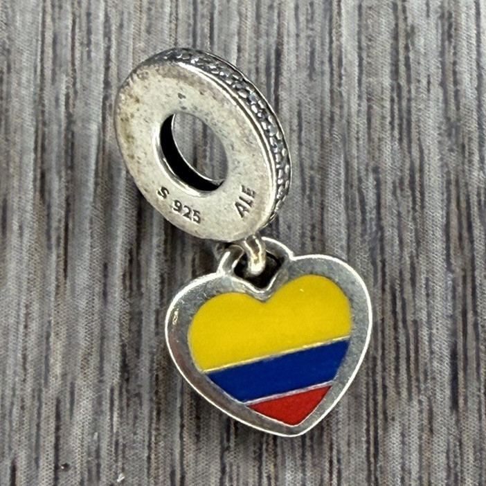 Pandora Colombia Heart Flag Dangle Charm Sterling Silver ALE S925