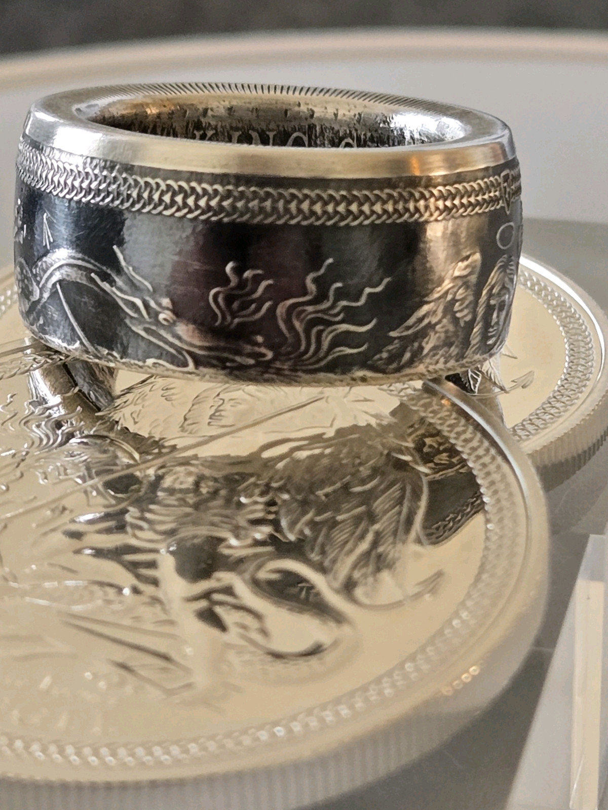 Isle Of Man Angel .999 Silver Coin Ring Angel Michael Slay Evil U Pick Sz 9-13