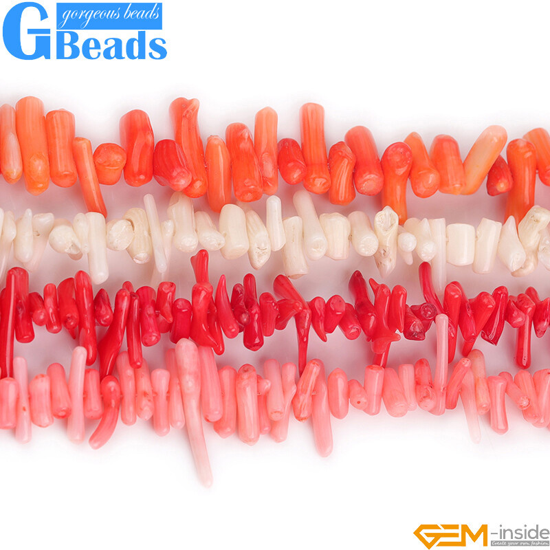 Pink Red White Stick Coral Beads Irregular Spike Gemstone For Jewelry Making 15”