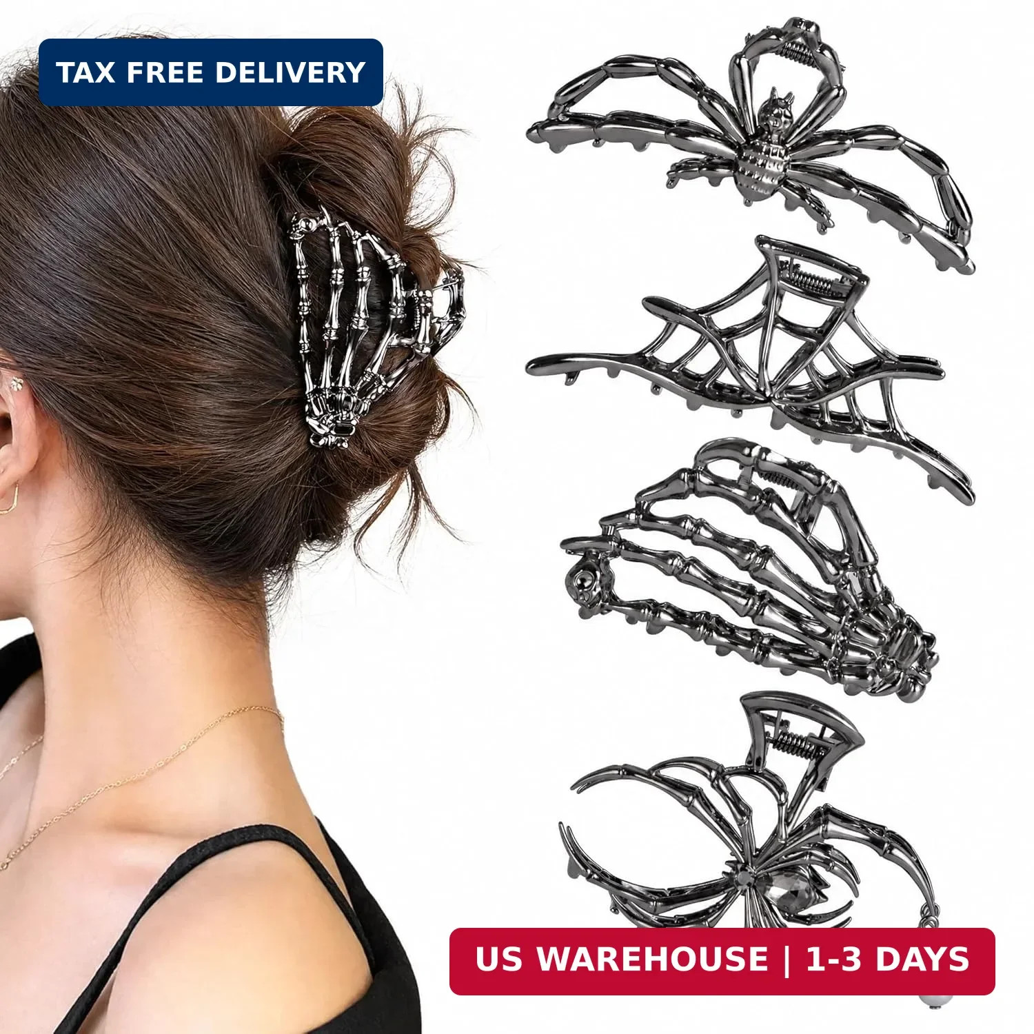 4 PCS Metal Spider Hair Claw Clips Goth Accessories, black for Women,