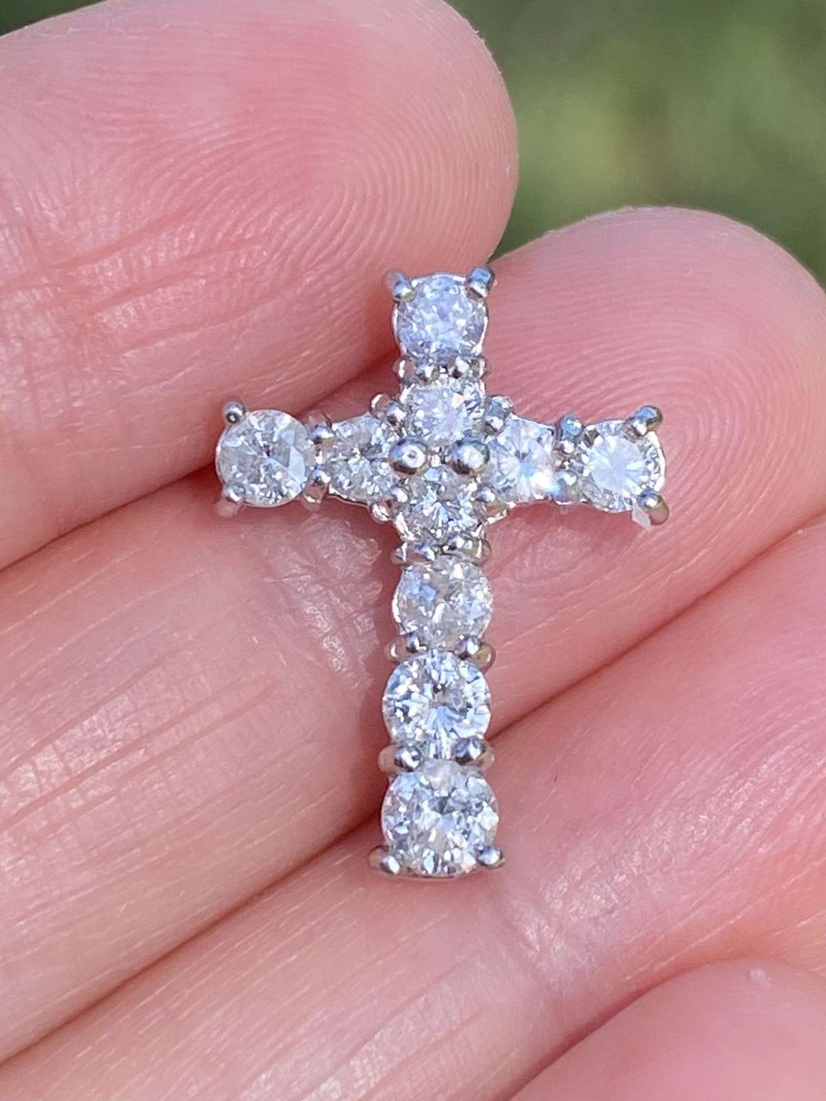 Solid Platinum 1.00TCW 100% Natural Diamond Cross Pendant
