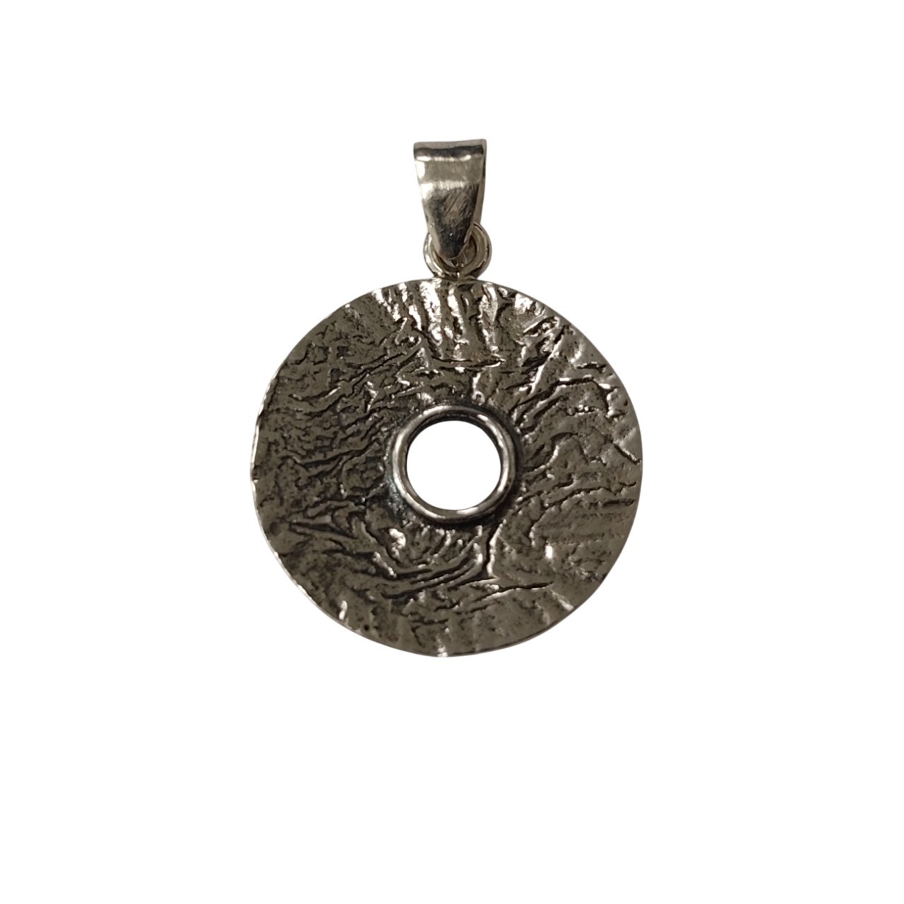 Handmade 925 Silver Pendant Round Textured Design Minimalist