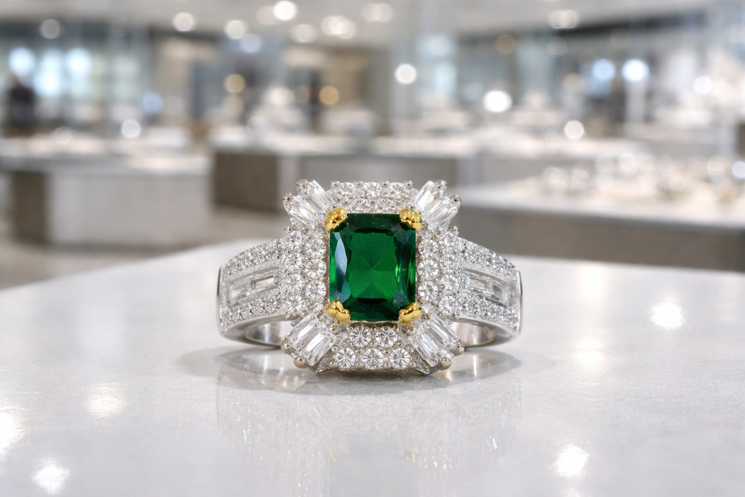 1.60 Ct Emerald Natural Emerald & Diamond Wedding Gift Ring 14K White Gold Sz 6