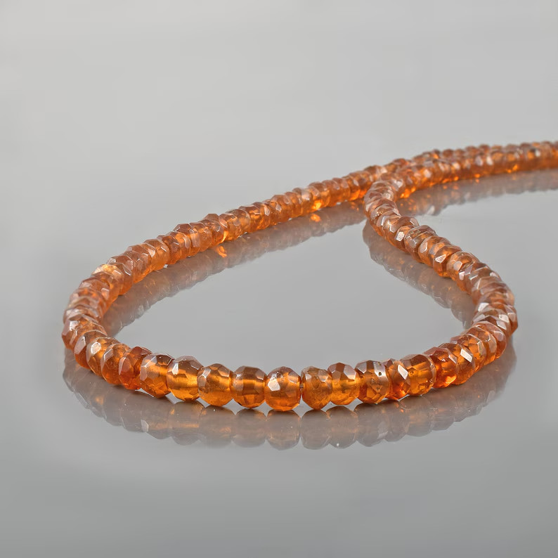 Natural Hessonite Garnet Beaded Necklace 18” 925 Sterling Silver Handmade