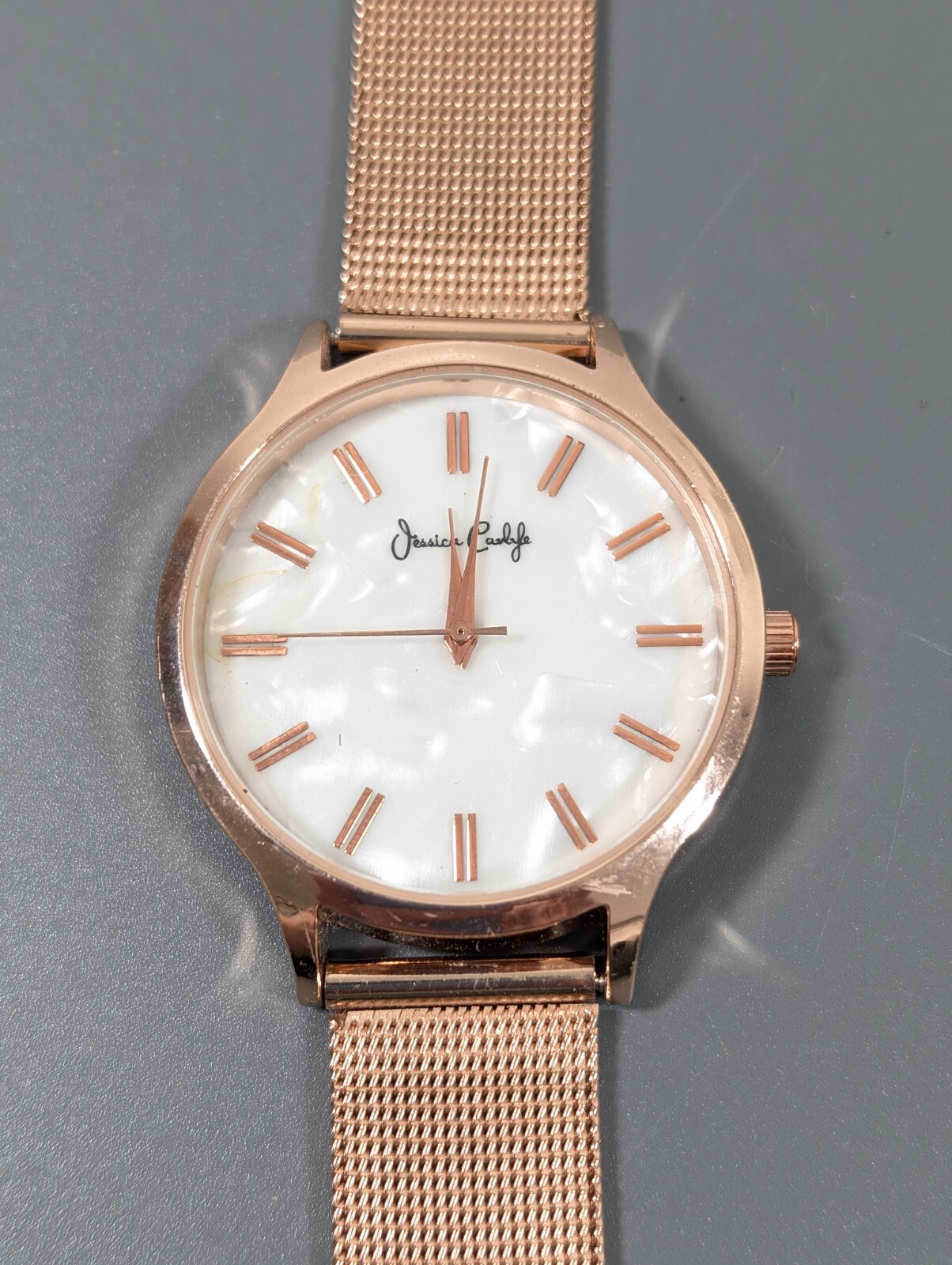 Jessica Carlyle Womens Rose Gold Tone MOP Mesh Band Watch New Battery 36mm