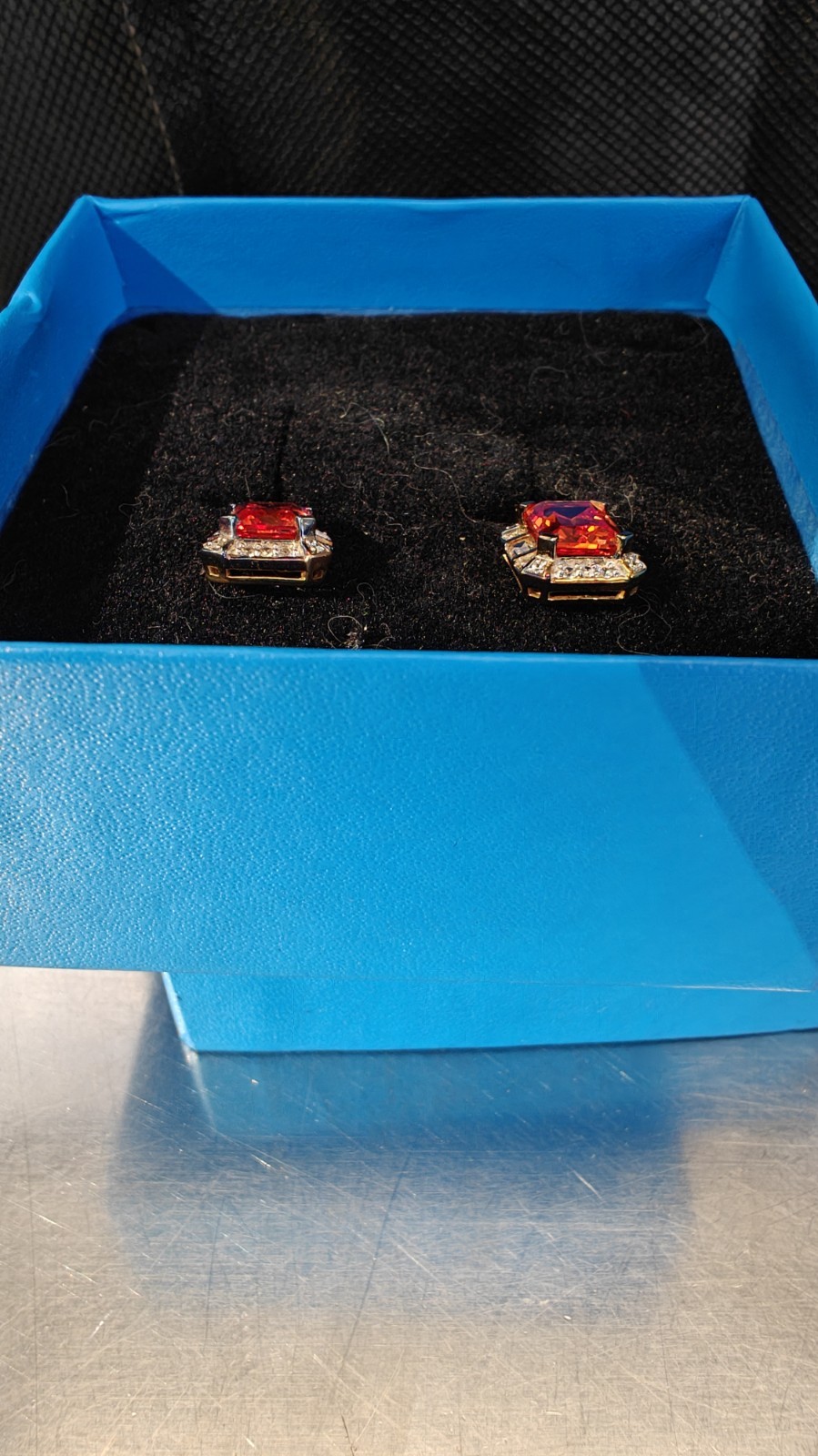 Victoria Wieck Padparadscha Sapphire Earrings rare & emerald-cut orange gemstone