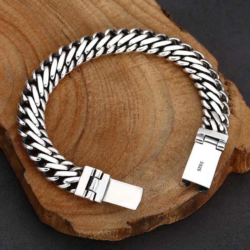 Pure S925 Sterling Silver Chain 11mm Double Wheat Link Bracelet 57-58g 7.9inch