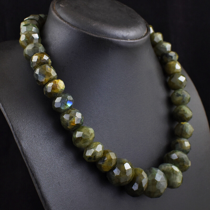 992 Cts Earth Mined Single Strand Labradorite Faceted Beads Necklace JK 38E342