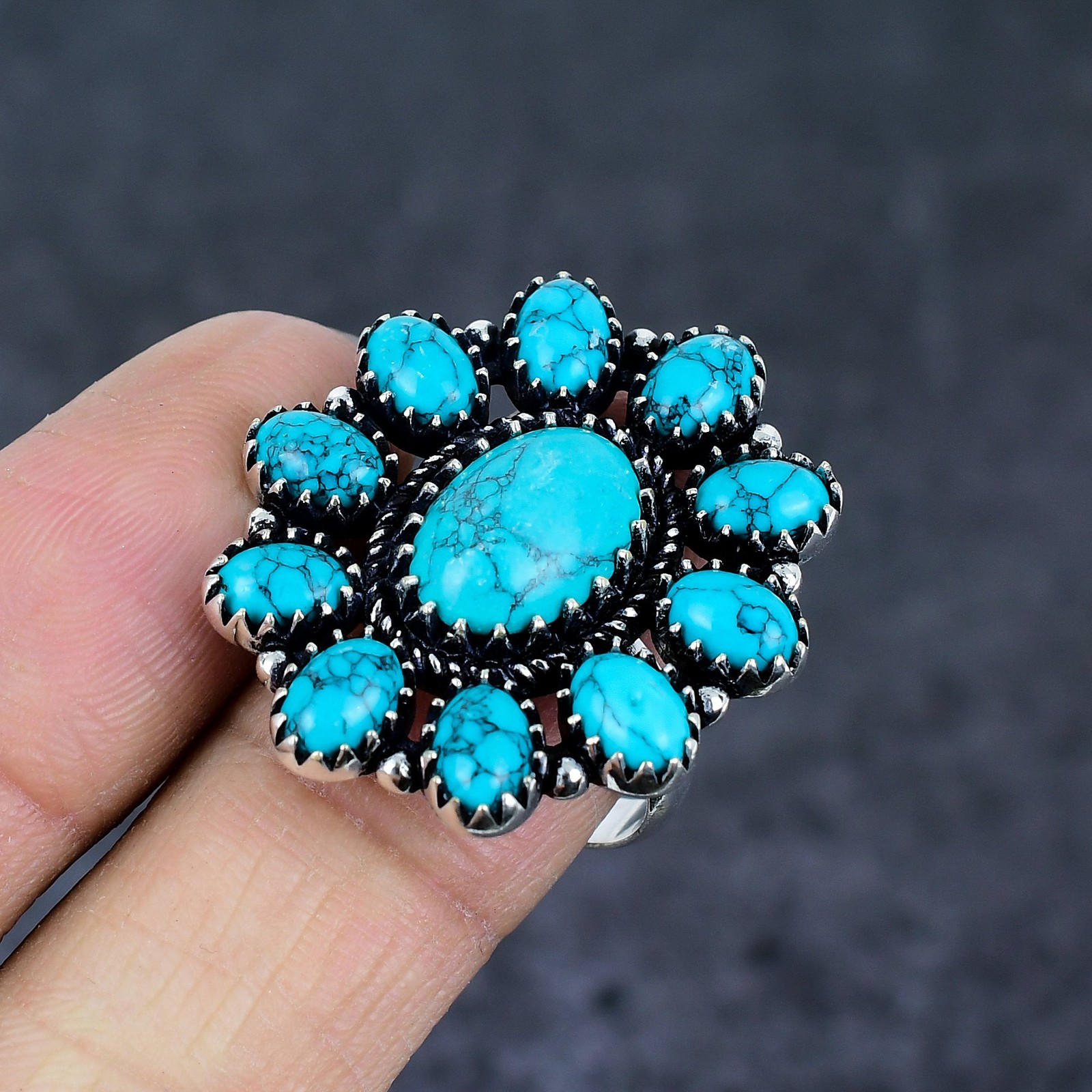 Santa Rosa Turquoise Gemstone 925 Sterling Silver Jewelry Ring Size 9.5 E256