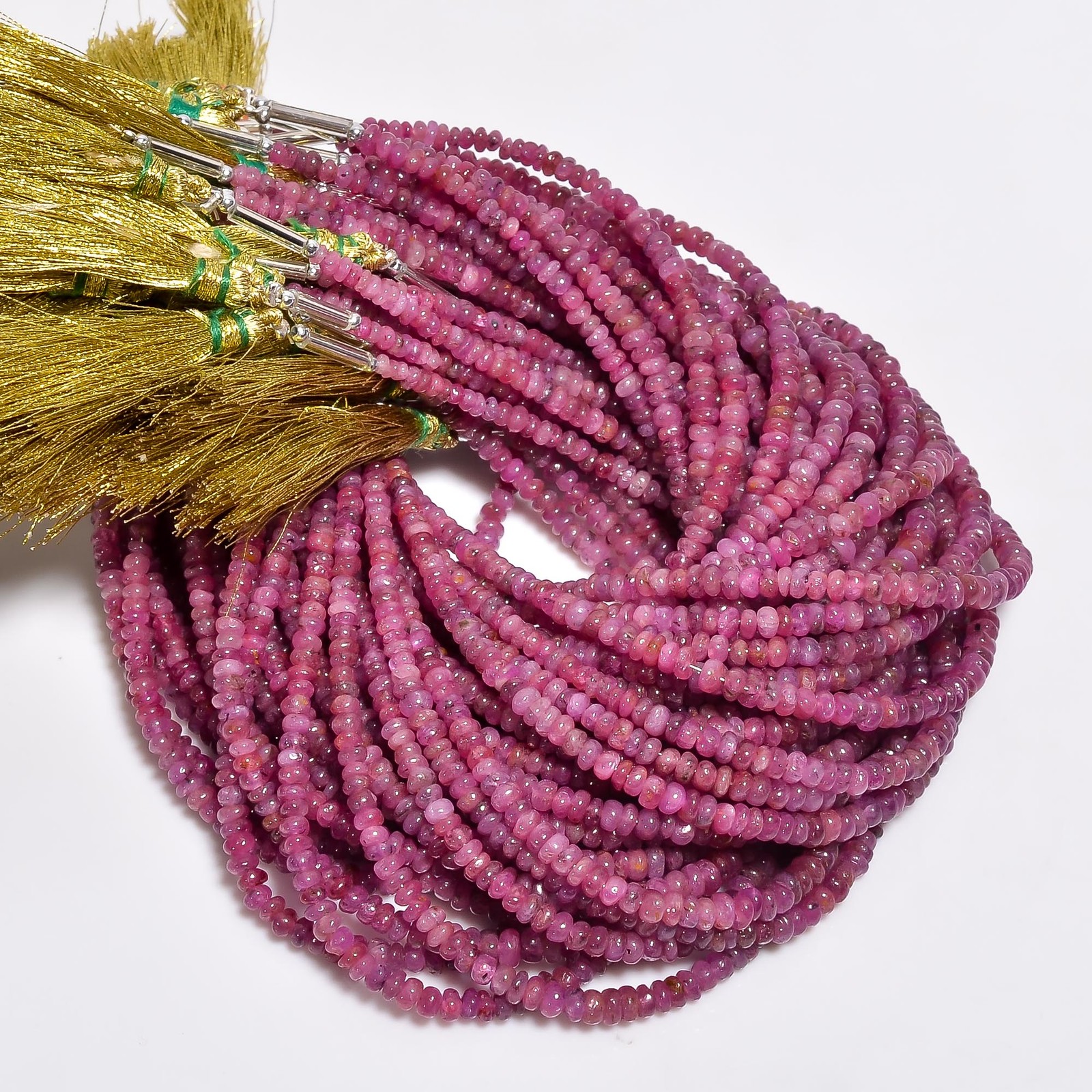 Natural Pink Ruby Gemstone Rondelle Shape Smooth Beads 3X3mm Strand 8″ AB-424