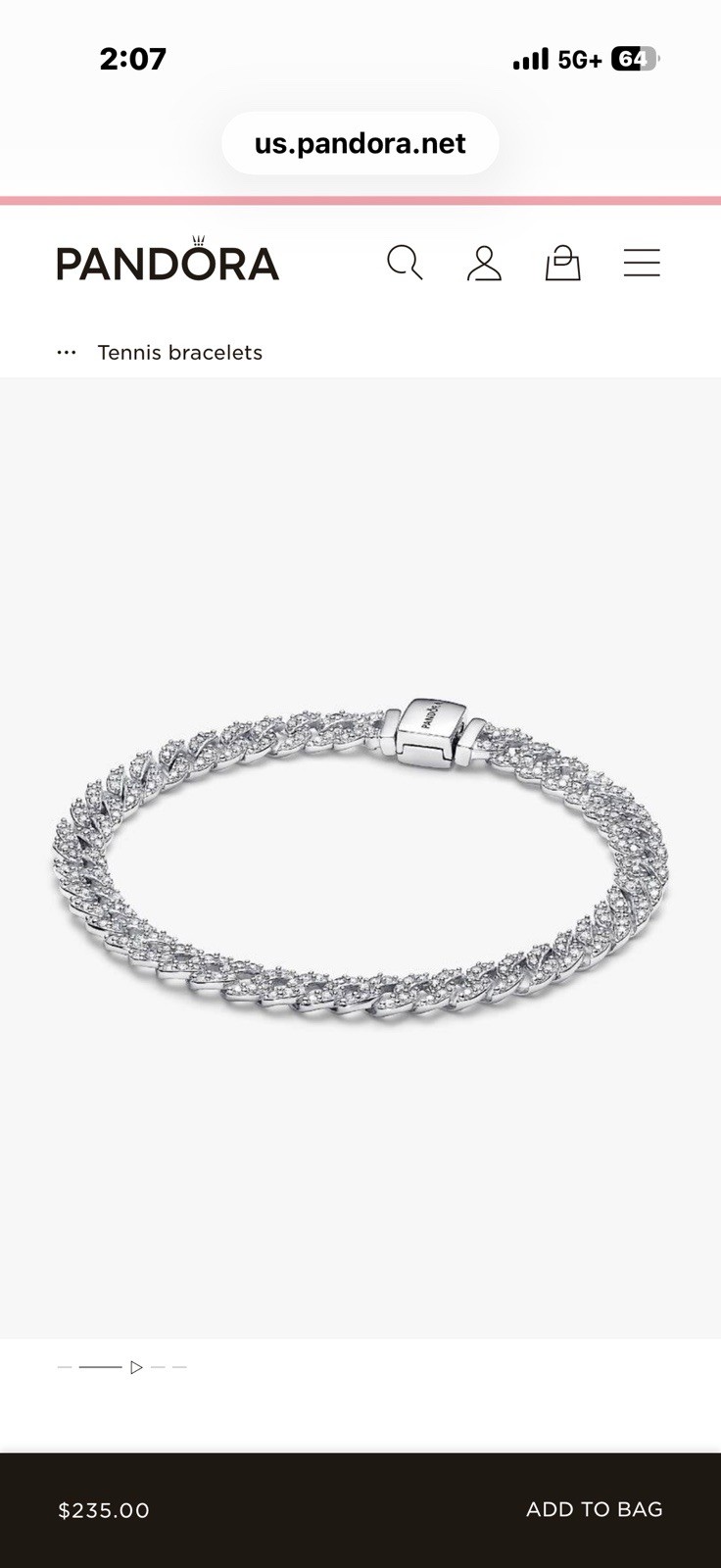 Pandora Pavé Cuban Chain Bracelet Sterling Silver 6.3