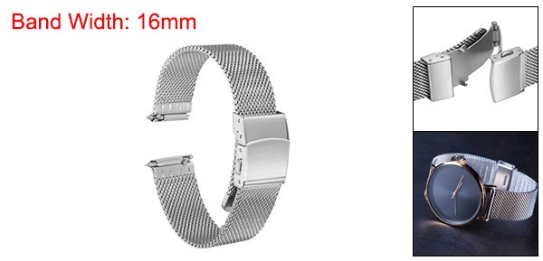 Stainless Steel Mesh Watch Band 16mm Quick Release Watch Strap Silver Tone