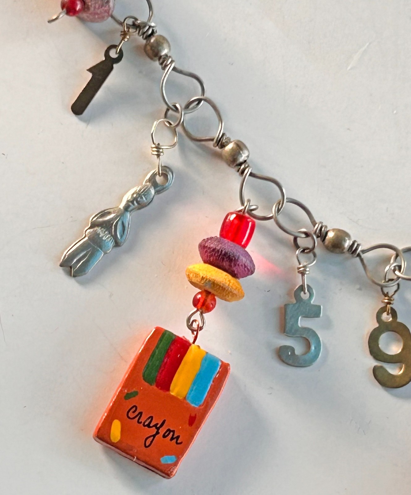 Kitchy School Teacher Themed Charm Necklace Buses Pencils Books Numbers 31″ J10