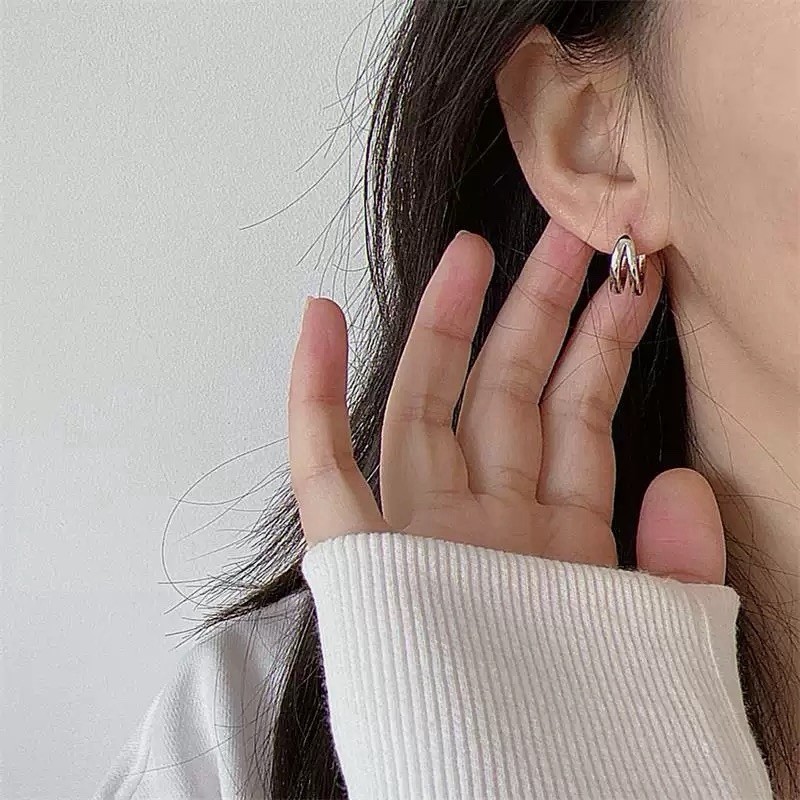 925 Silver Double Hoop Huggie Earrings Minimalist Unisex Small Hoop Earrings B36