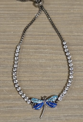 Dragonfly Silver Etched SU Czch Crysyals Chain Slide Adjustable Bracelet